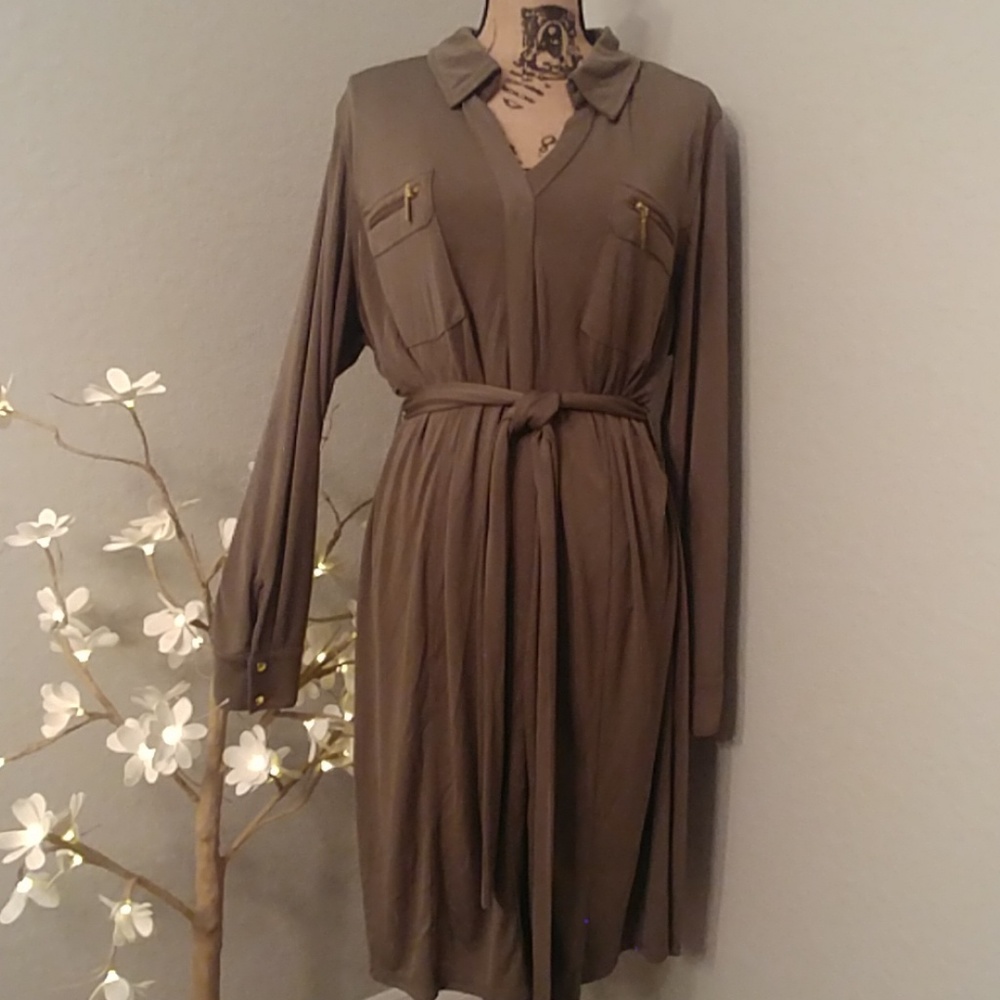 INC Khaki belted dress